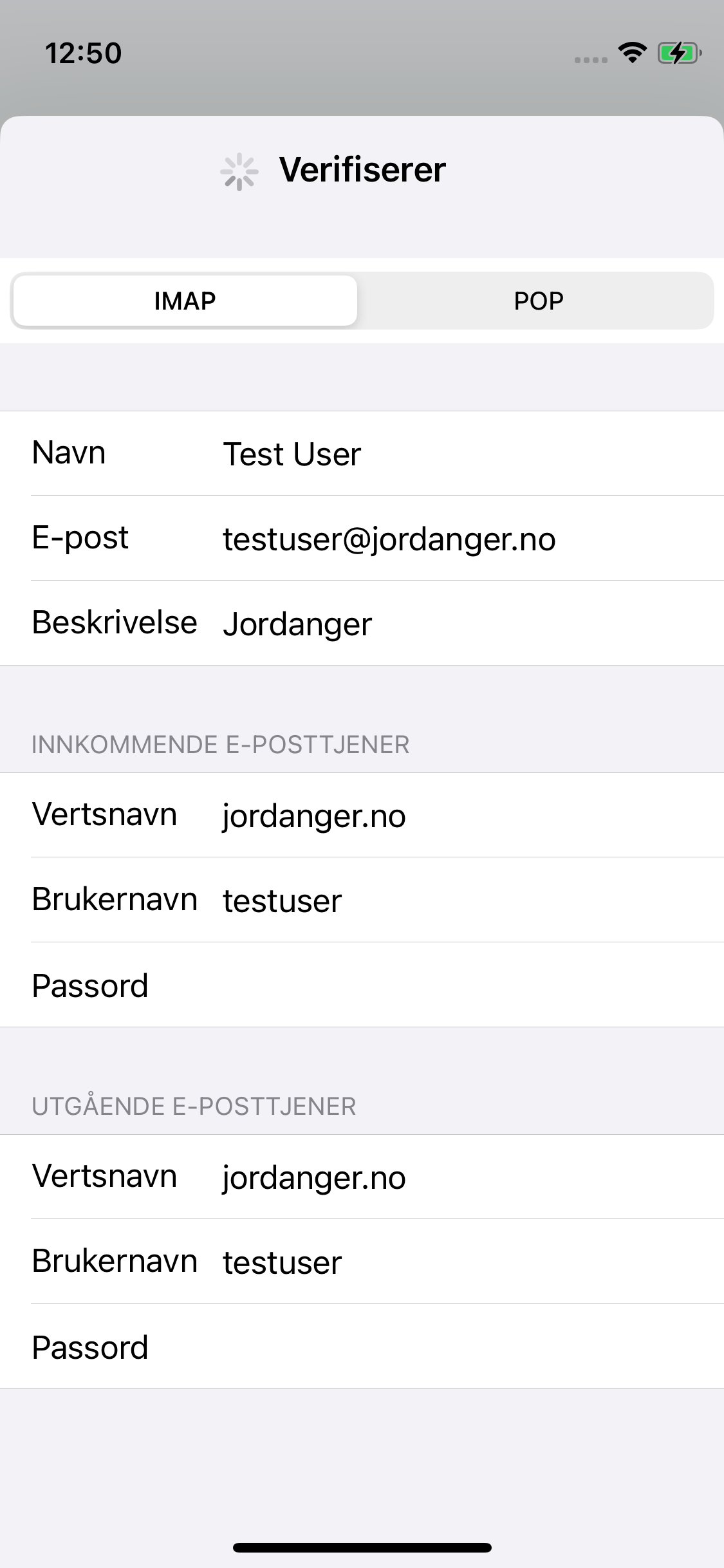 Velg server for utg�ende e-post krever godkjenning